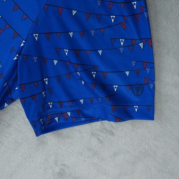 Pro Tour Polo Mens XXL Blue Flags Print Coolplay Performance Golf Short Sleeve - Picture 4 of 7